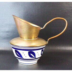 Decorative Ceramic and Brass Pitcher, Made in England